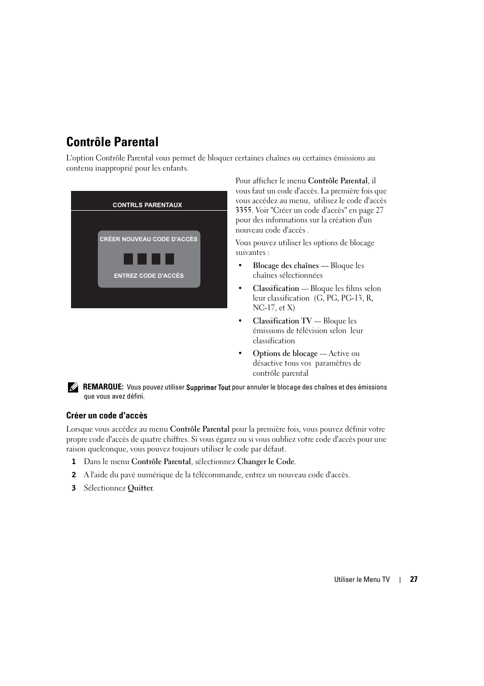 Contrôle parental | Dell LCD TV W2306C User Manual | Page 147 / 180