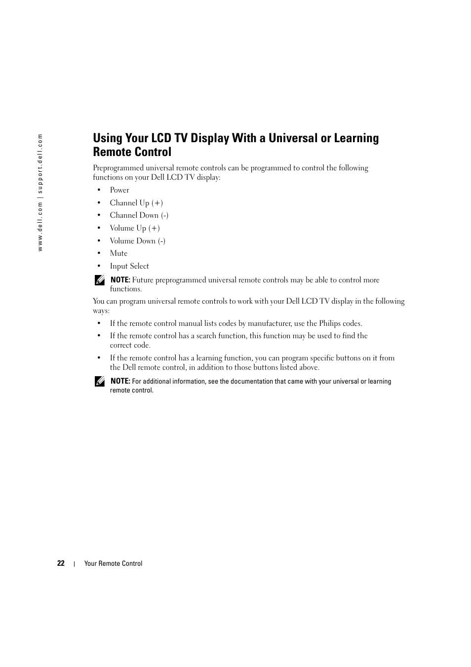 Dell LCD TV W2306C User Manual | Page 22 / 180