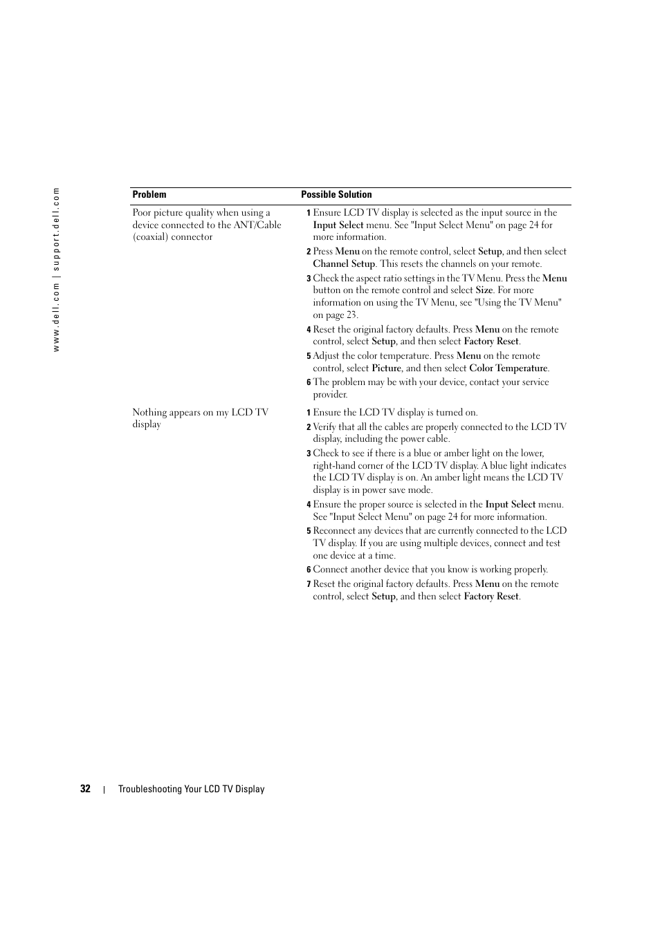 Dell LCD TV W2306C User Manual | Page 32 / 180