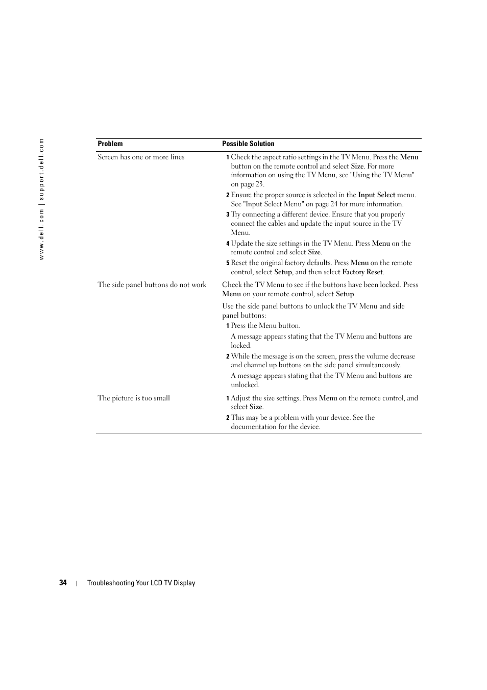 Dell LCD TV W2306C User Manual | Page 34 / 180