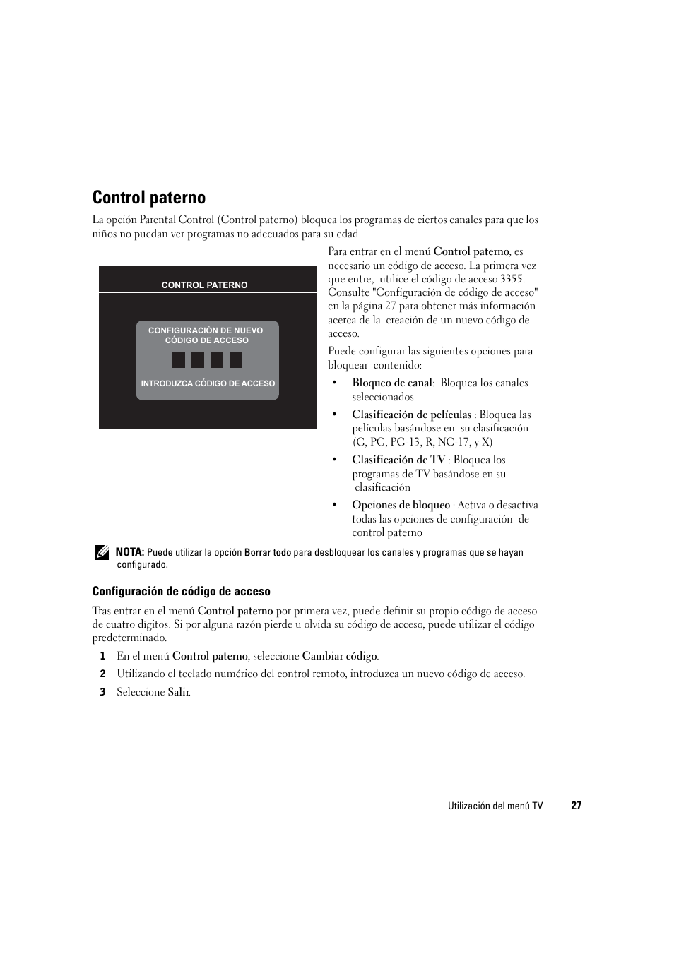 Control paterno | Dell LCD TV W2306C User Manual | Page 87 / 180