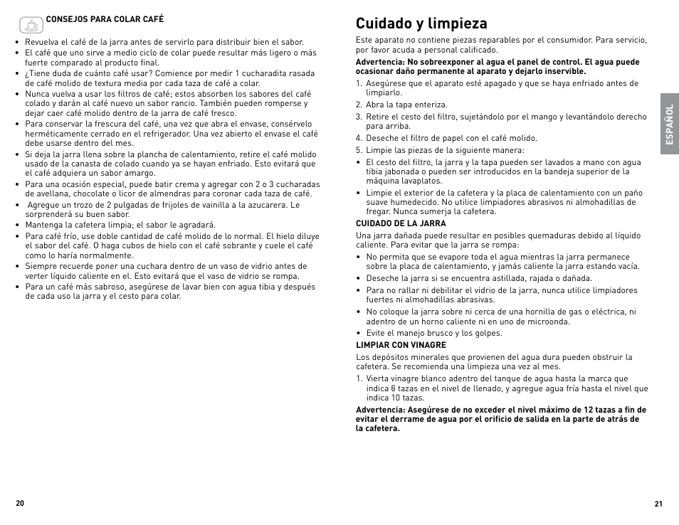 Cuidado y limpieza | Black & Decker DCM100B User Manual | Page 11 / 15