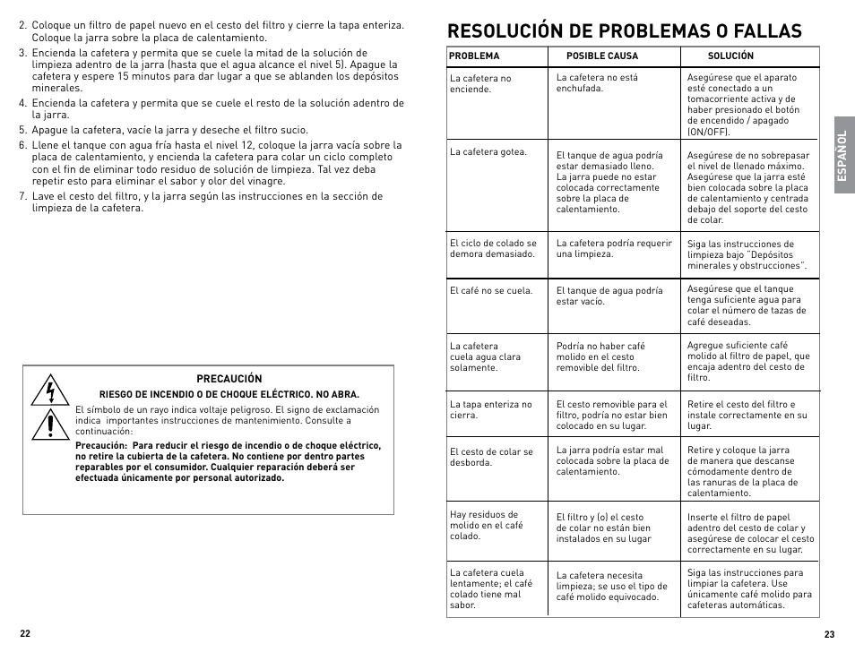 Resolución de problemas o fallas | Black & Decker DCM100B User Manual | Page 12 / 15