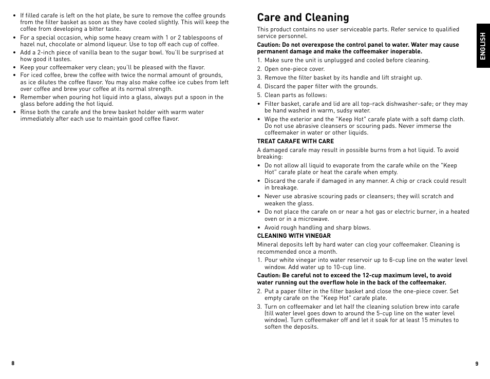 Care and cleaning | Black & Decker DCM100B User Manual | Page 5 / 15