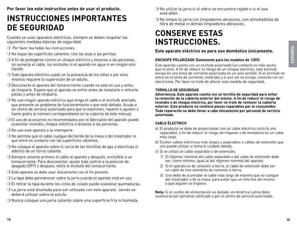 Instrucciones importantes de seguridad, Conserve estas instrucciones | Black & Decker DCM100B User Manual | Page 8 / 15