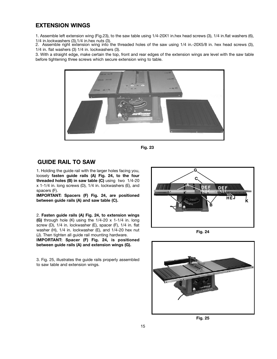 Extension wings, Guide rail to saw | Black & Decker FIRESTORM FS210LS User Manual | Page 15 / 68