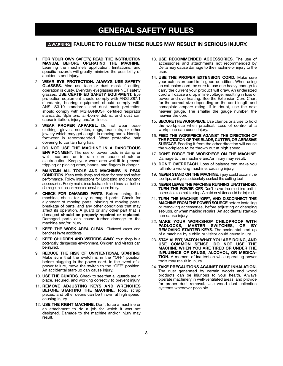 General safety rules | Black & Decker FIRESTORM FS210LS User Manual | Page 3 / 68