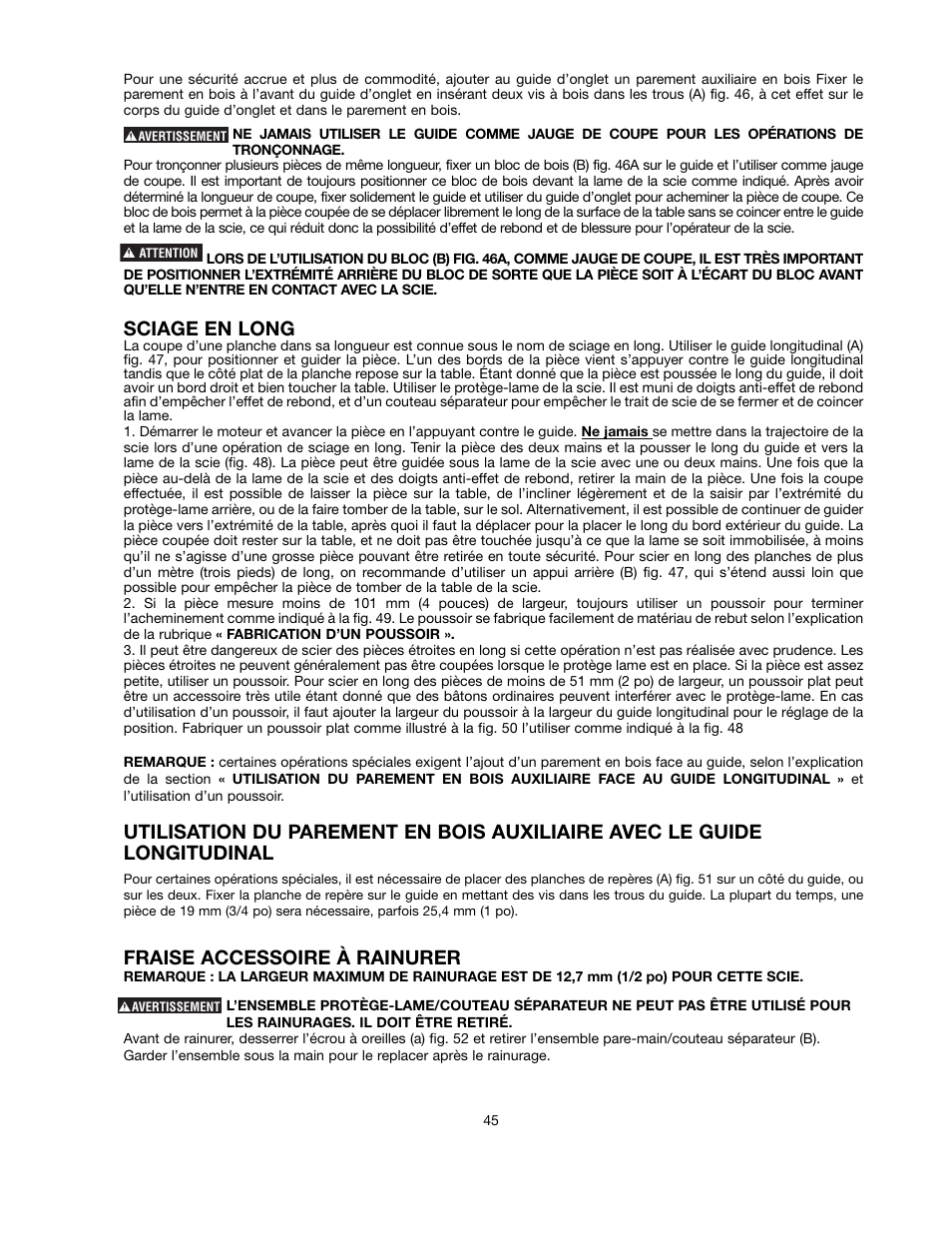 Sciage en long, Fraise accessoire à rainurer | Black & Decker FIRESTORM FS210LS User Manual | Page 45 / 68