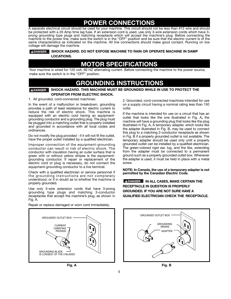 Power connections motor specifications, Grounding instructions | Black & Decker FIRESTORM FS210LS User Manual | Page 5 / 68