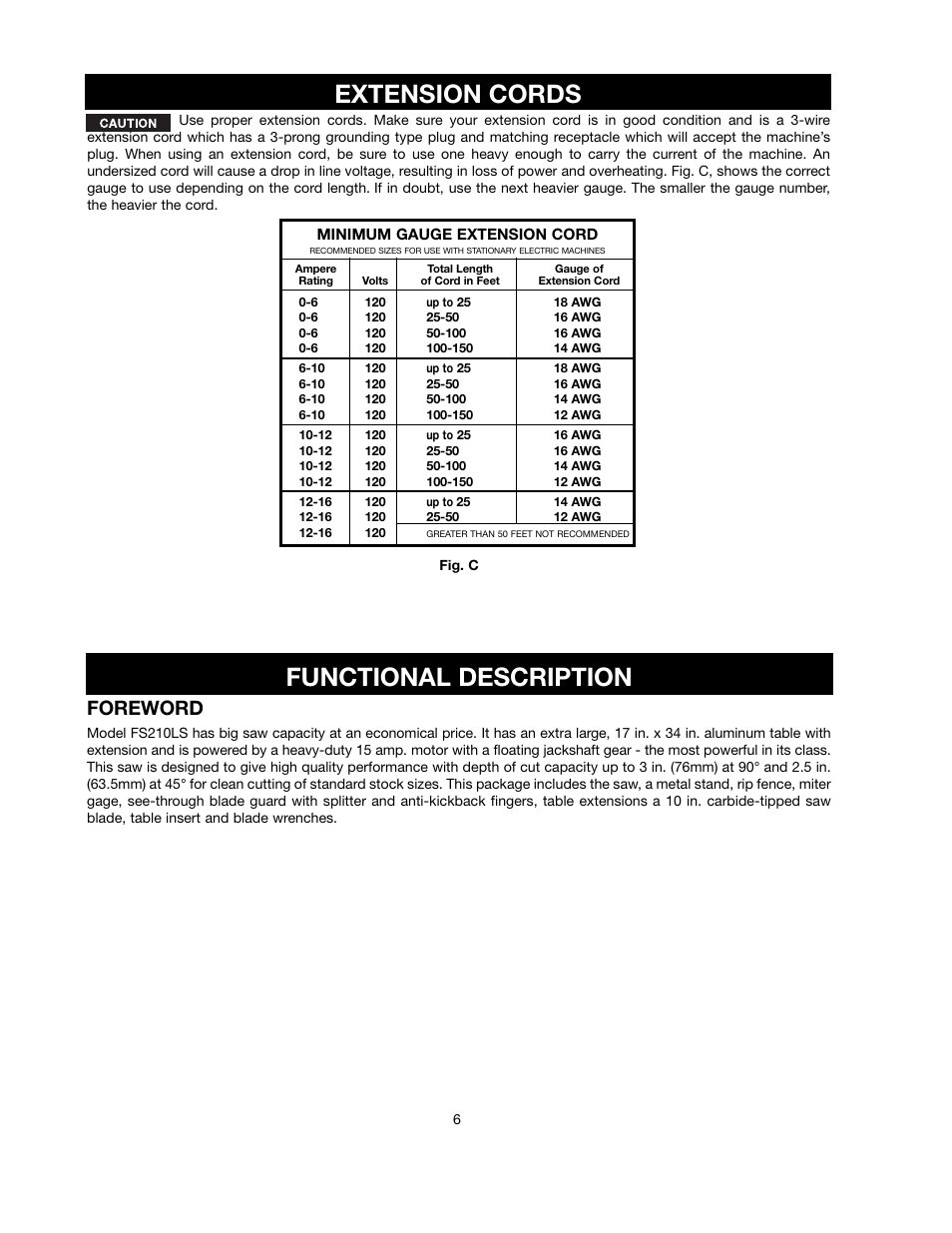 Extension cords, Functional description, Foreword | Black & Decker FIRESTORM FS210LS User Manual | Page 6 / 68