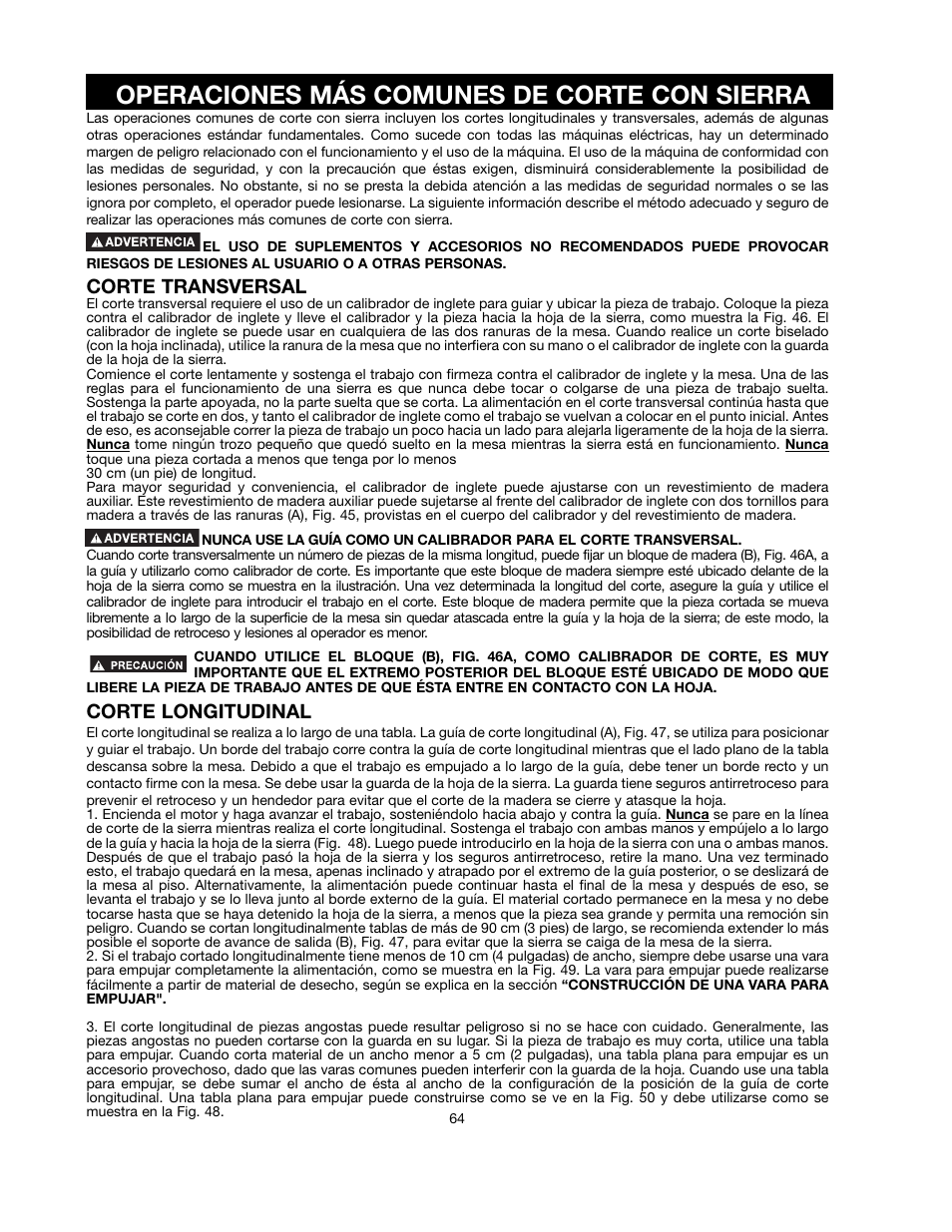 Operaciones más comunes de corte con sierra, Corte transversal, Corte longitudinal | Black & Decker FIRESTORM FS210LS User Manual | Page 64 / 68