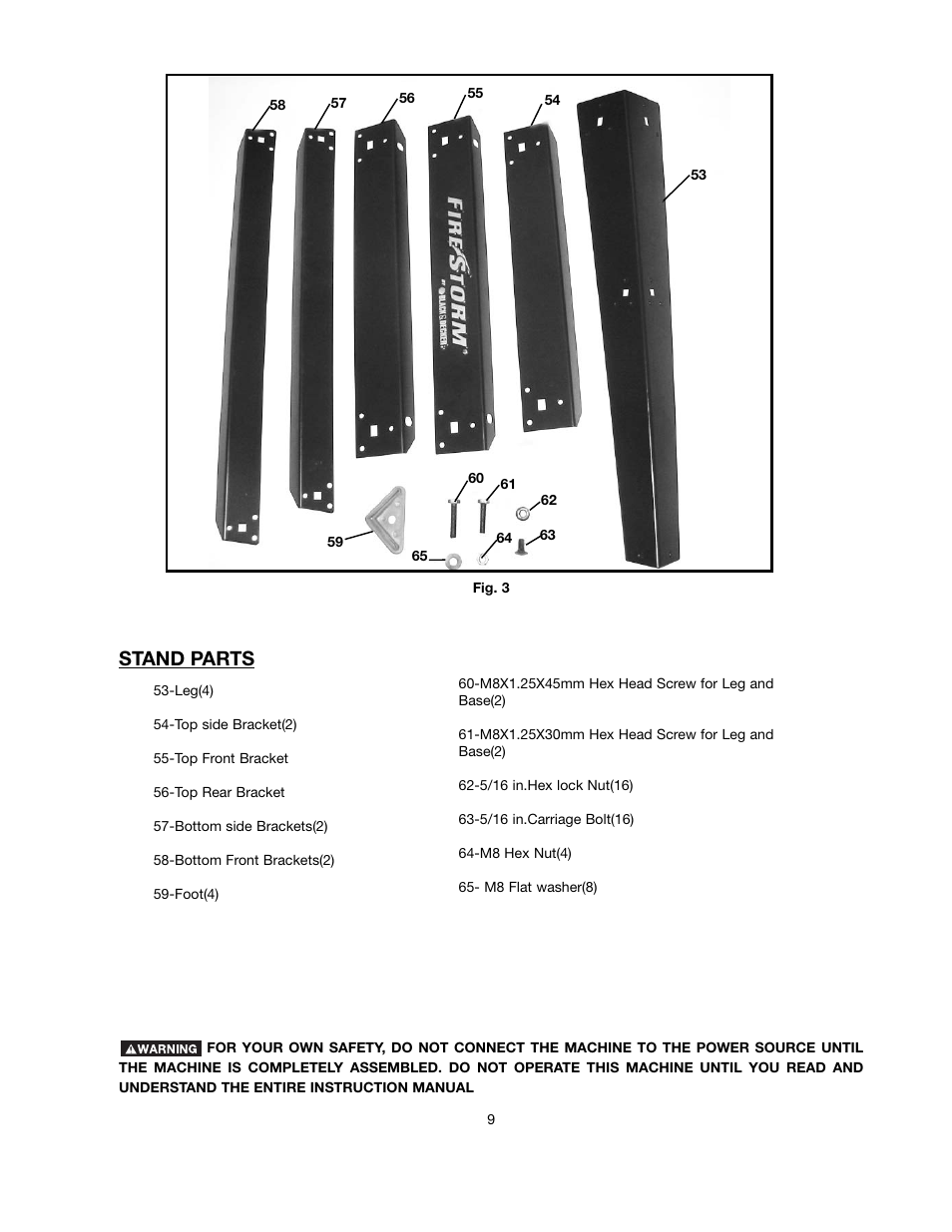 Stand parts | Black & Decker FIRESTORM FS210LS User Manual | Page 9 / 68