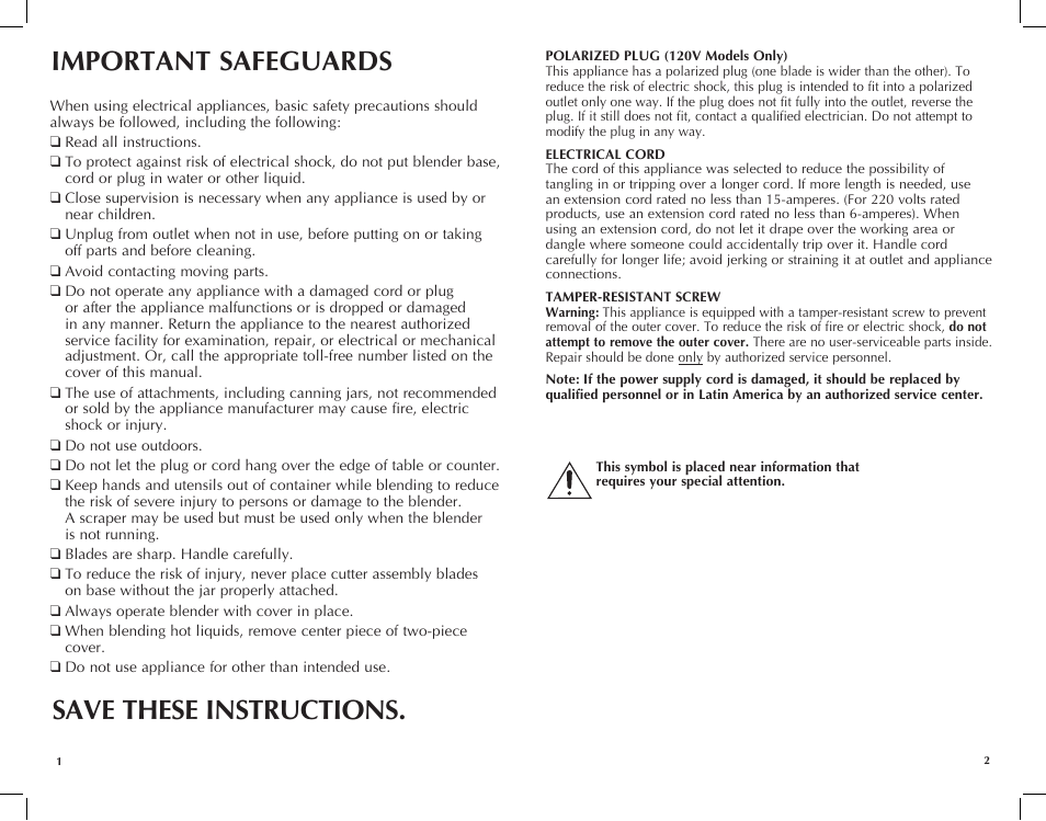 Important safeguards, Save these instructions | Black & Decker BLC10650MB User Manual | Page 2 / 25