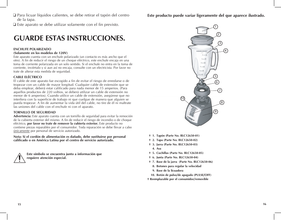 Guarde estas instrucciones | Black & Decker BLC10650MB User Manual | Page 9 / 25