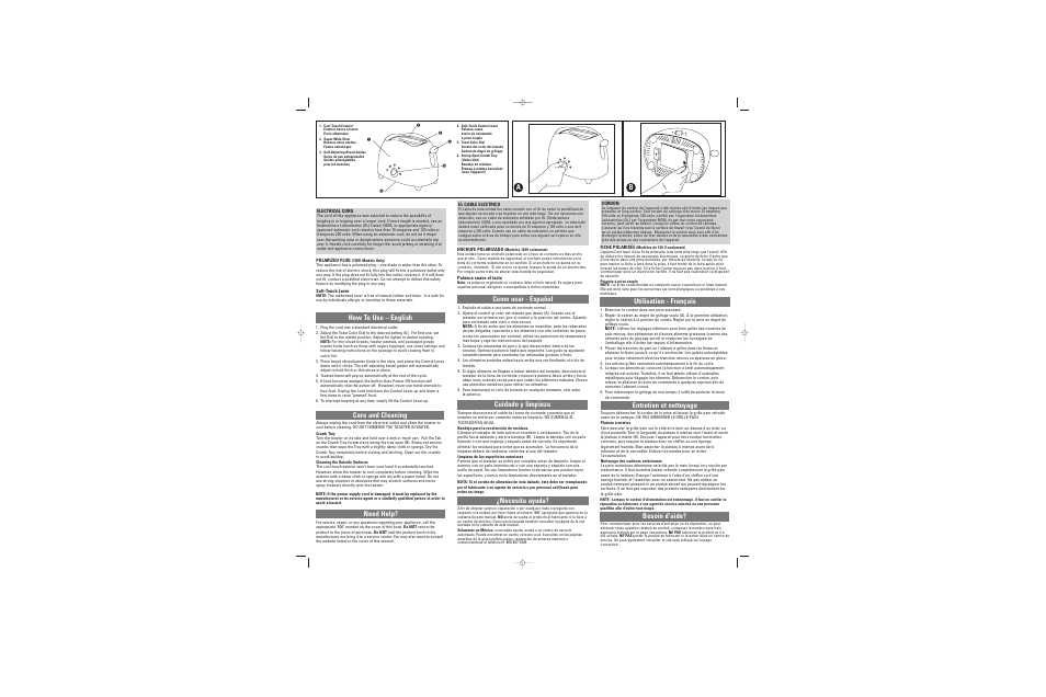 How to use – english care and cleaning, Need help? como usar - español cuidado y limpieza, Besoin d’aide? b a | Black & Decker T100 Series User Manual | Page 2 / 2