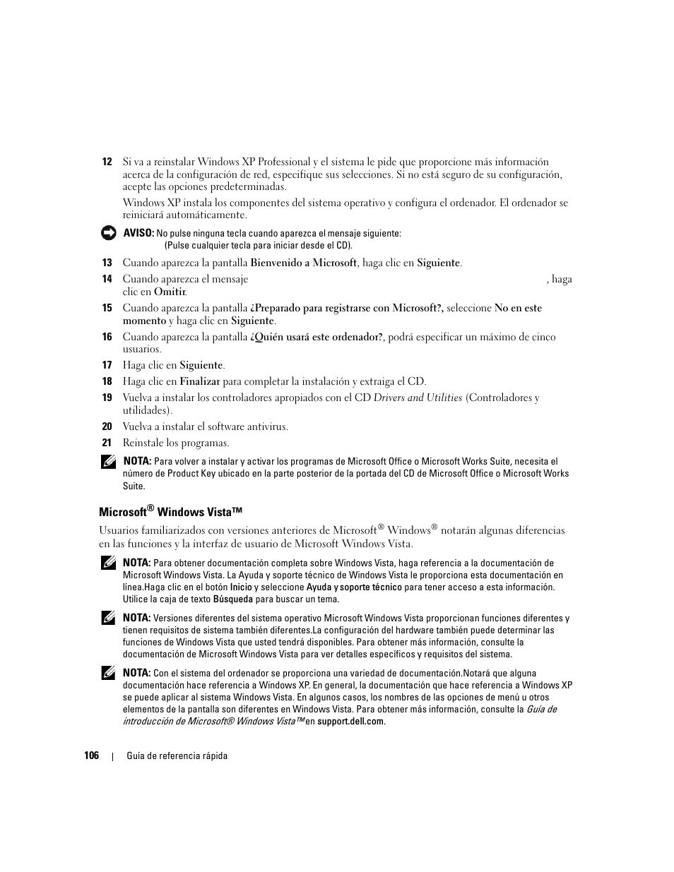 Microsoft® windows vista, Microsoft | Dell OptiPlex 745c (Early 2007) User Manual | Page 106 / 110