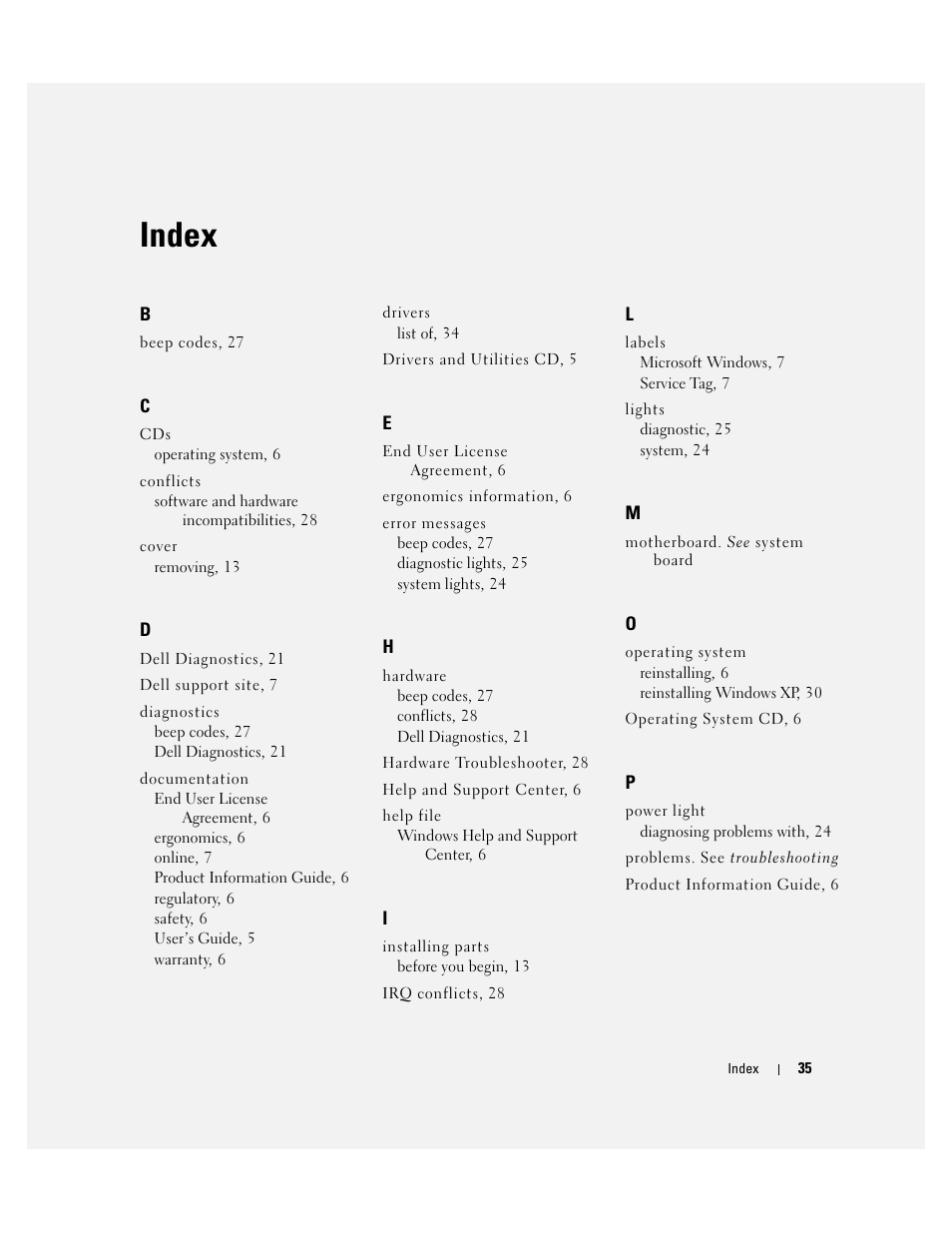 Index | Dell OptiPlex 745c (Early 2007) User Manual | Page 35 / 110