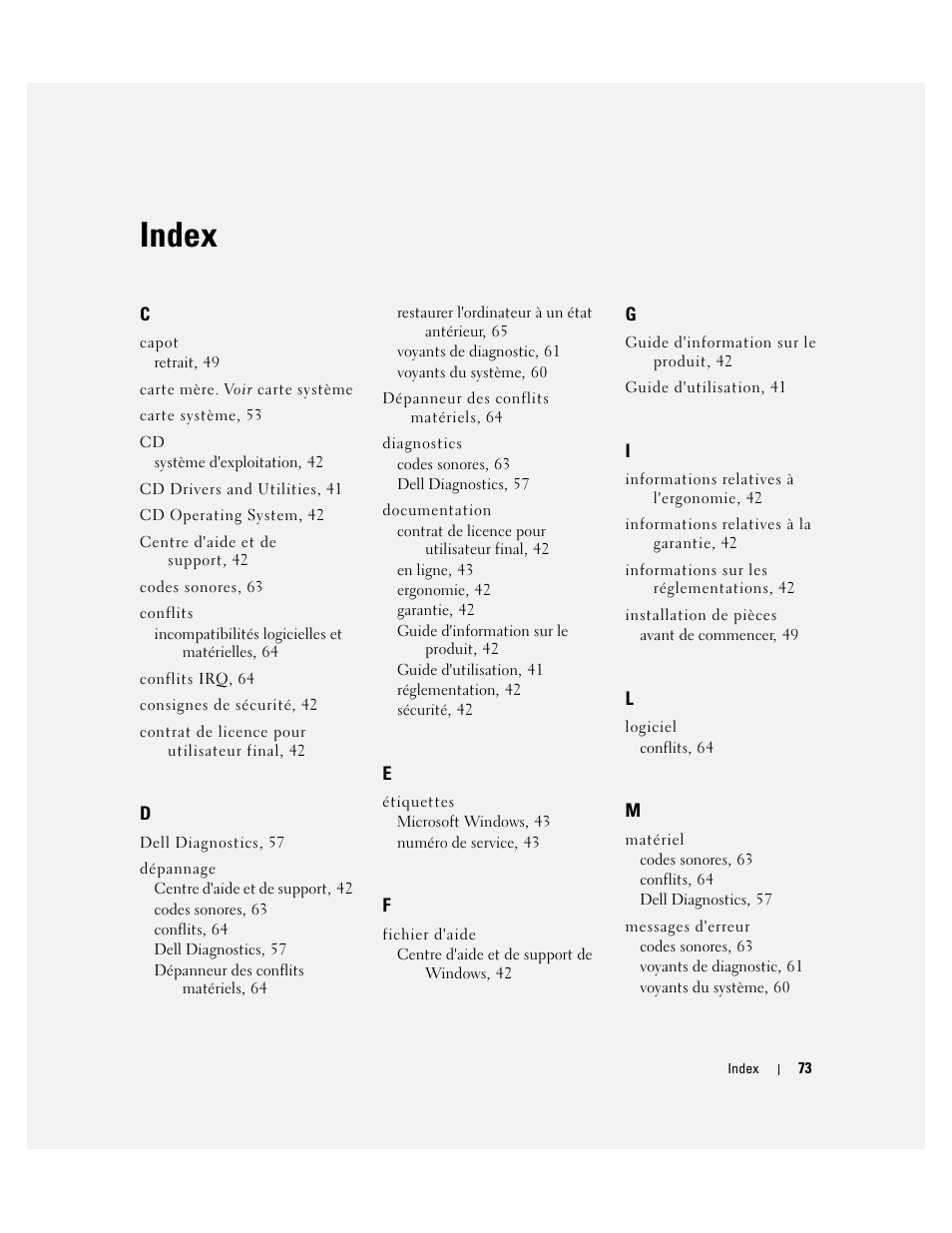 Index | Dell OptiPlex 745c (Early 2007) User Manual | Page 73 / 110