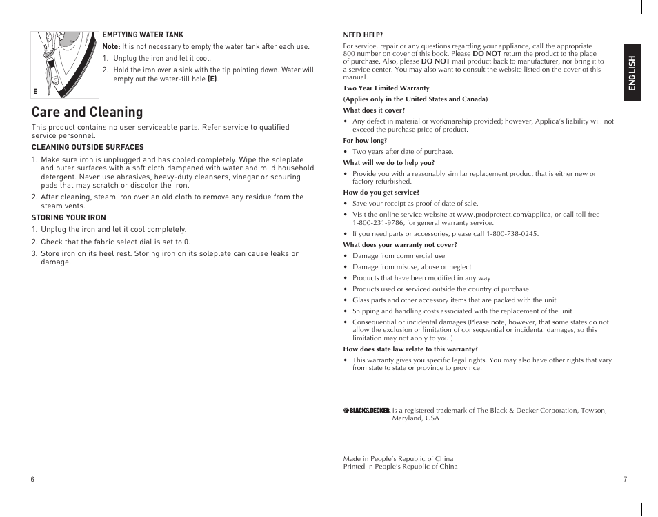 Care and cleaning | Black & Decker IM305 User Manual | Page 4 / 9