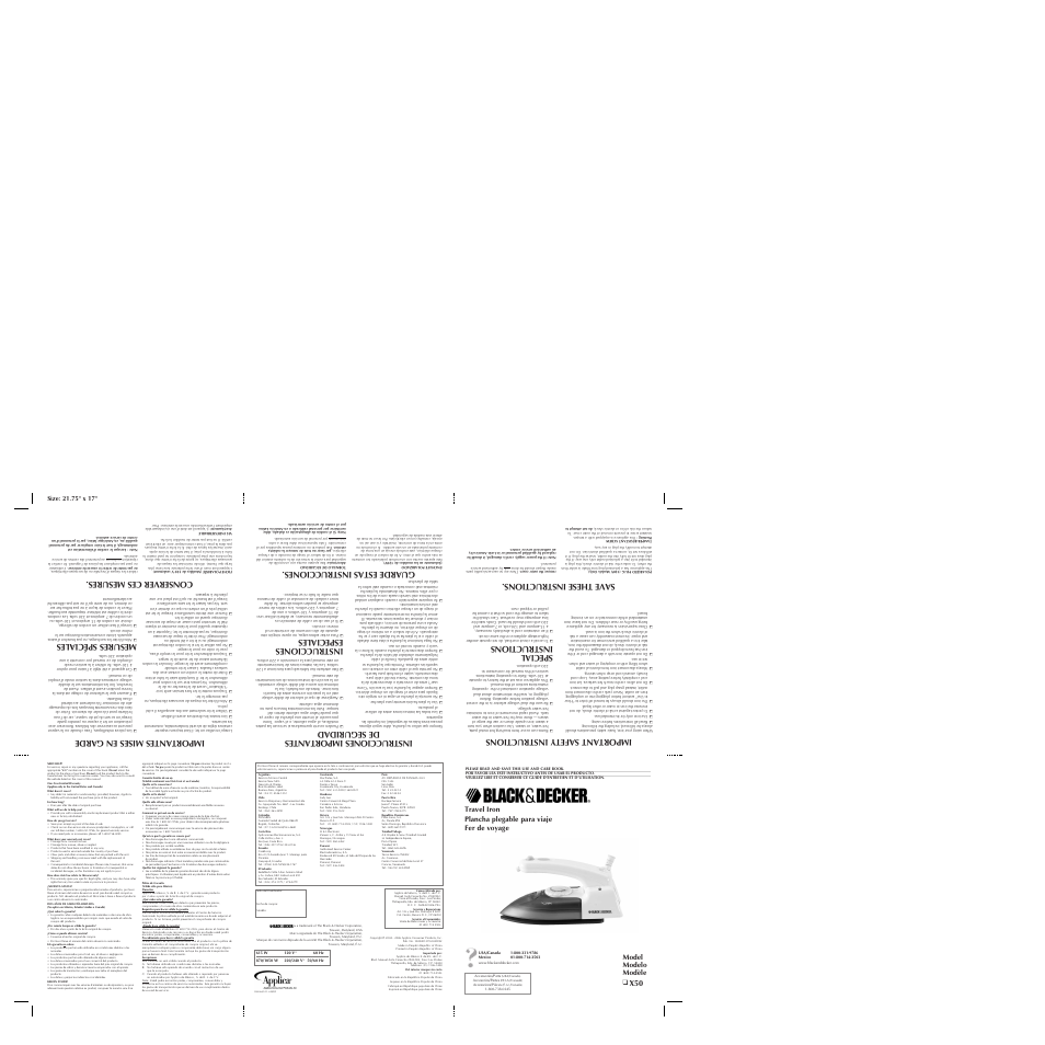 Mesures spéciales, Instrucciones especiales, Important safety instructions | Special instructions, Guarde estas instrucciones, Conserver ces mesures, Model modelo modèle | Black & Decker X50 User Manual | Page 2 / 2