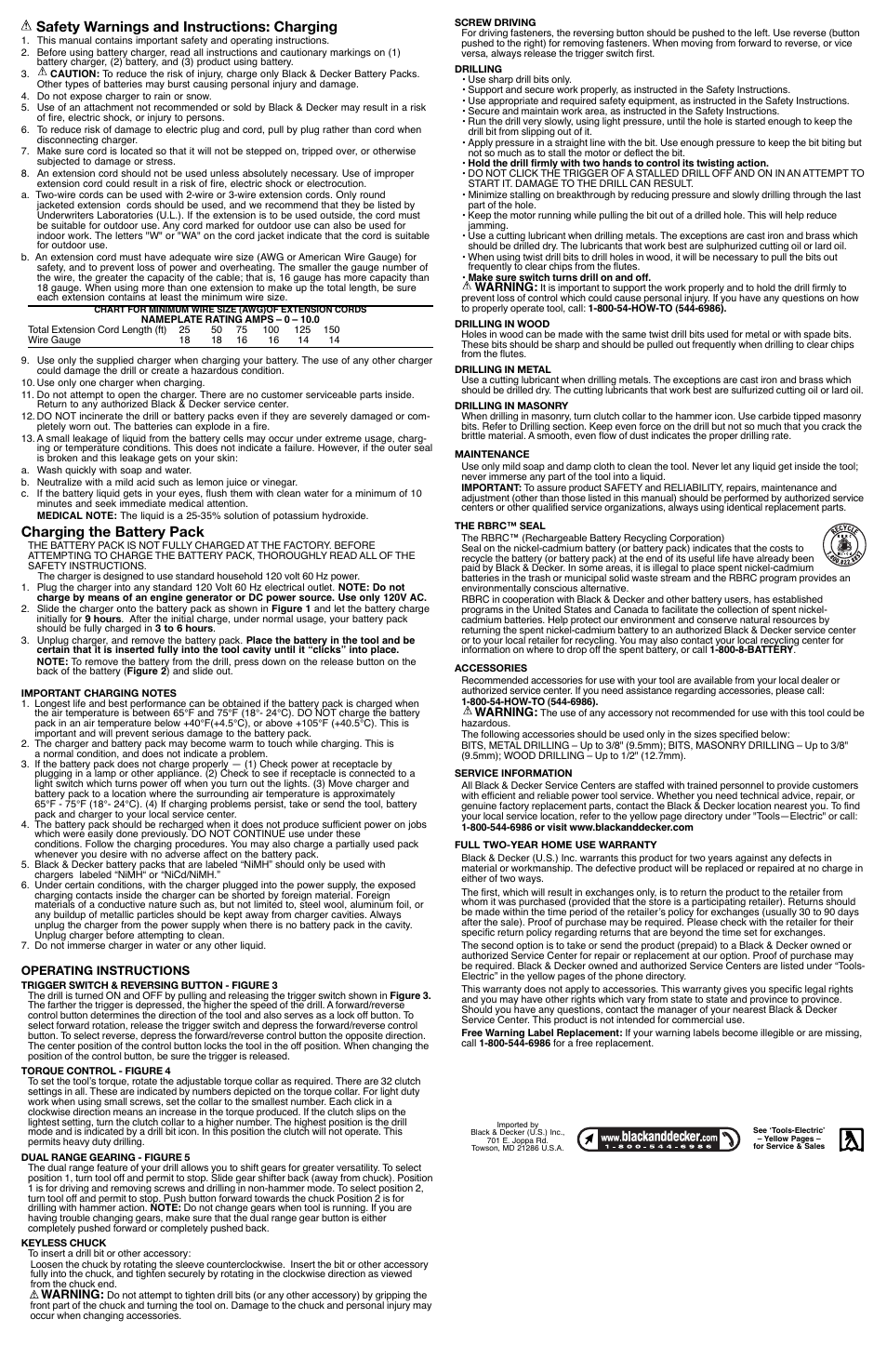 Safety warnings and instructions: charging, Charging the battery pack | Black & Decker HPD1200 User Manual | Page 2 / 6