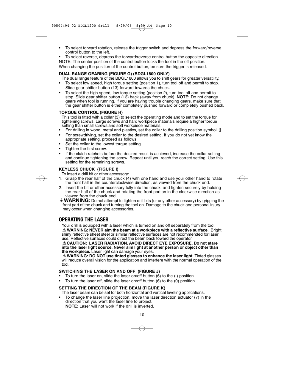 Operating the laser | Black & Decker 90504494 User Manual | Page 10 / 44