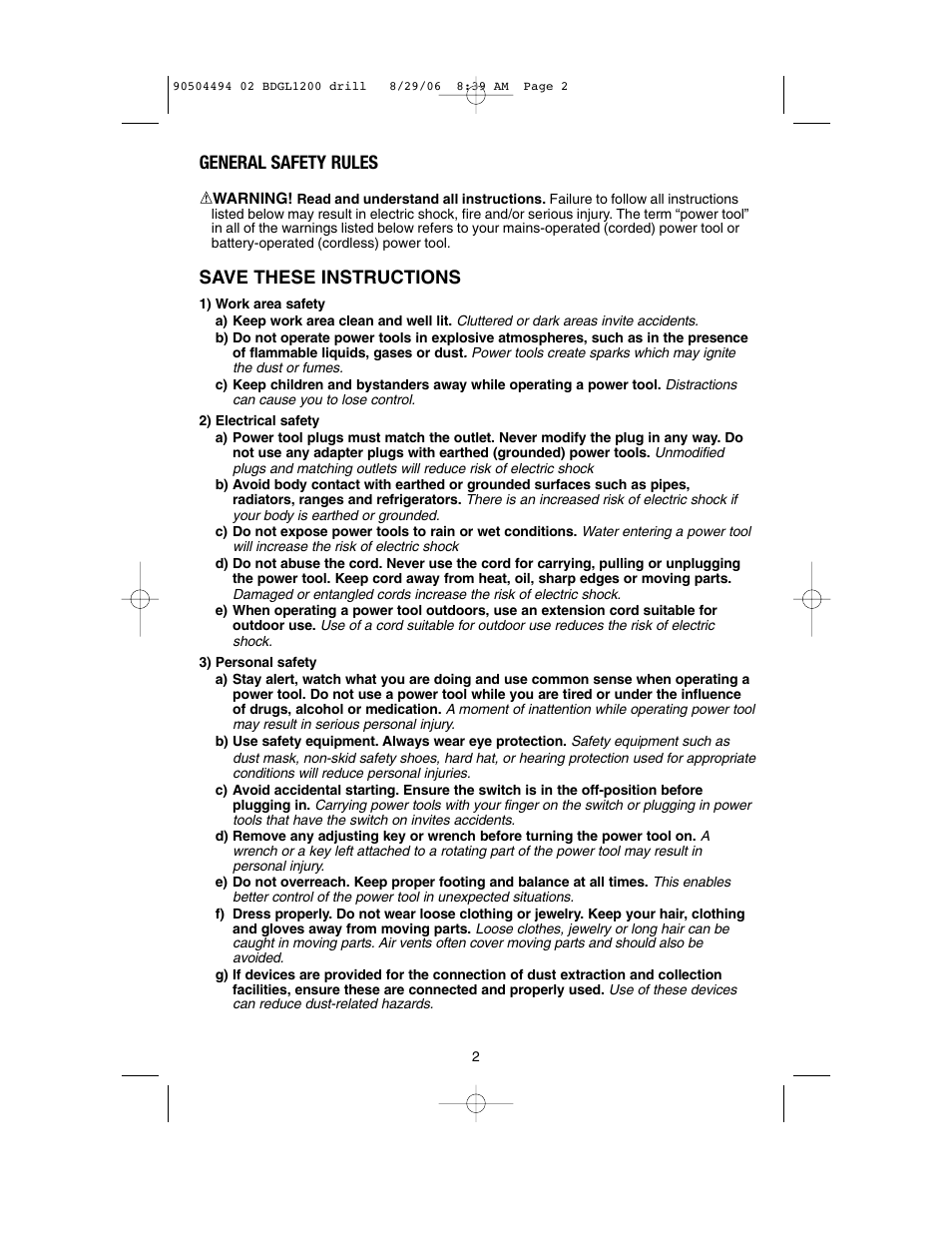 General safety rules, Save these instructions | Black & Decker 90504494 User Manual | Page 2 / 44