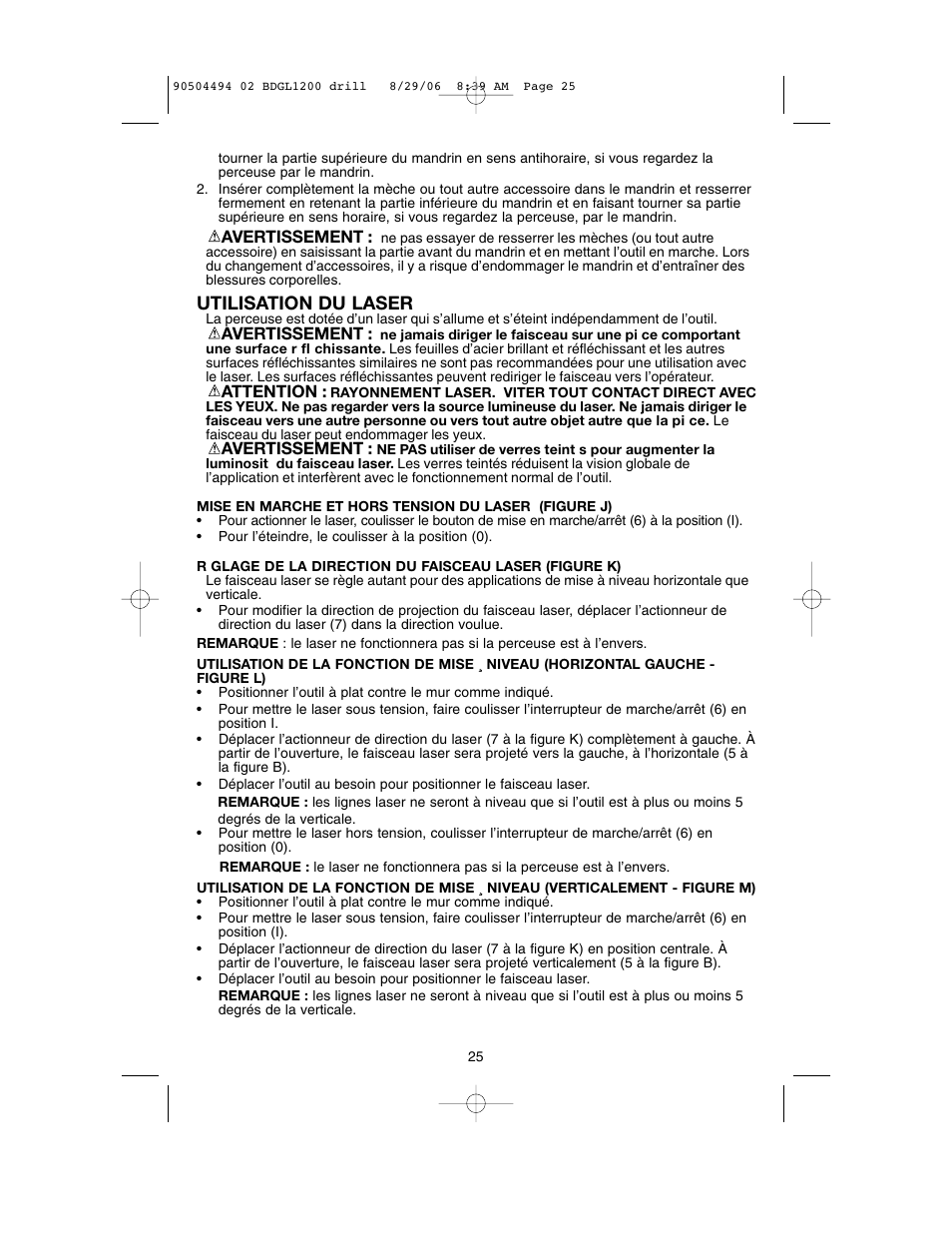 Utilisation du laser | Black & Decker 90504494 User Manual | Page 25 / 44