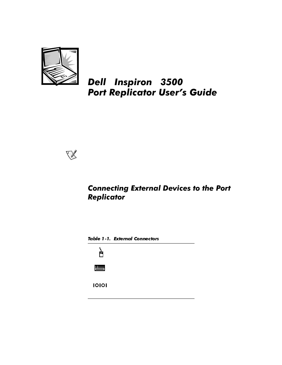 Connecting external devices to the port replicator, Qvslurq, 3ruw5hsolfdwru8vhu·v*xlgh | Rqqhfwlqj([whuqdo'hylfhvwrwkh3ruw 5hsolfdwru | Dell Inspiron 3500 User Manual | Page 7 / 60