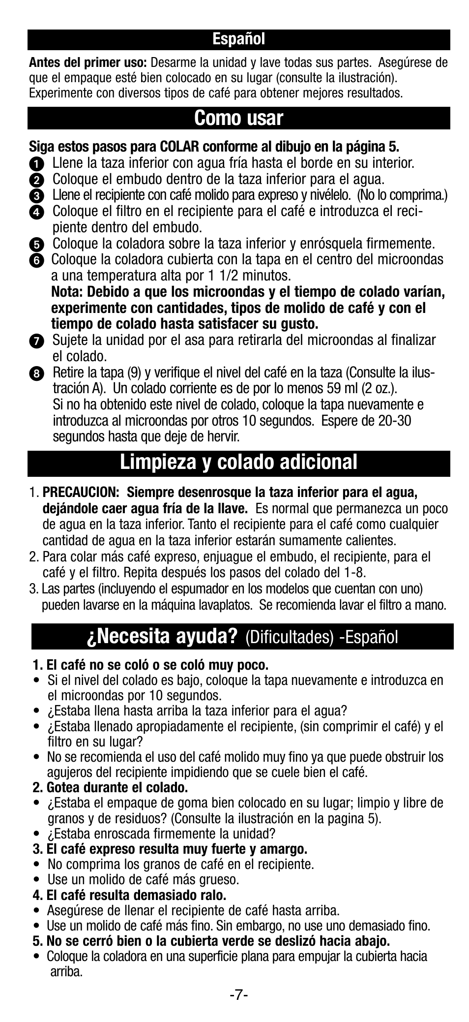 Como usar, Limpieza y colado, Limpieza y colado adicional como usar | Necesita ayuda, Dificultades) -español | Black & Decker EE100 User Manual | Page 7 / 8