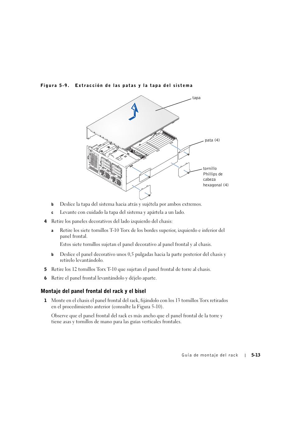 Montaje del panel frontal del rack y el bisel, Montaje dei panei frontai dei rack y ei bisei -13 | Dell PowerEdge 2600 User Manual | Page 117 / 124