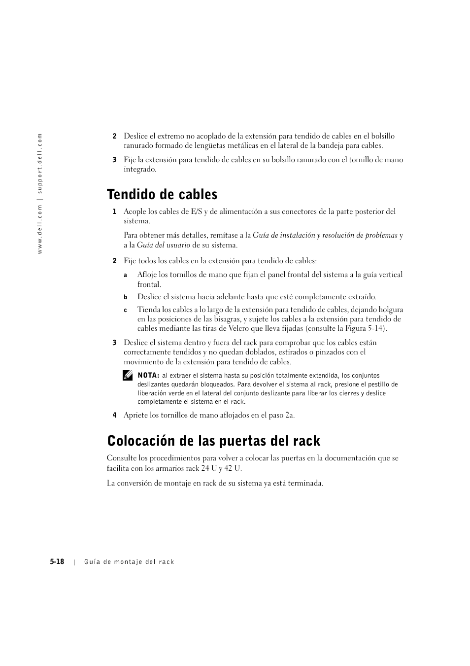 Tendido de cables, Colocación de las puertas del rack, Tendido de cables -18 | Colocación de las puertas del rack -18 | Dell PowerEdge 2600 User Manual | Page 122 / 124