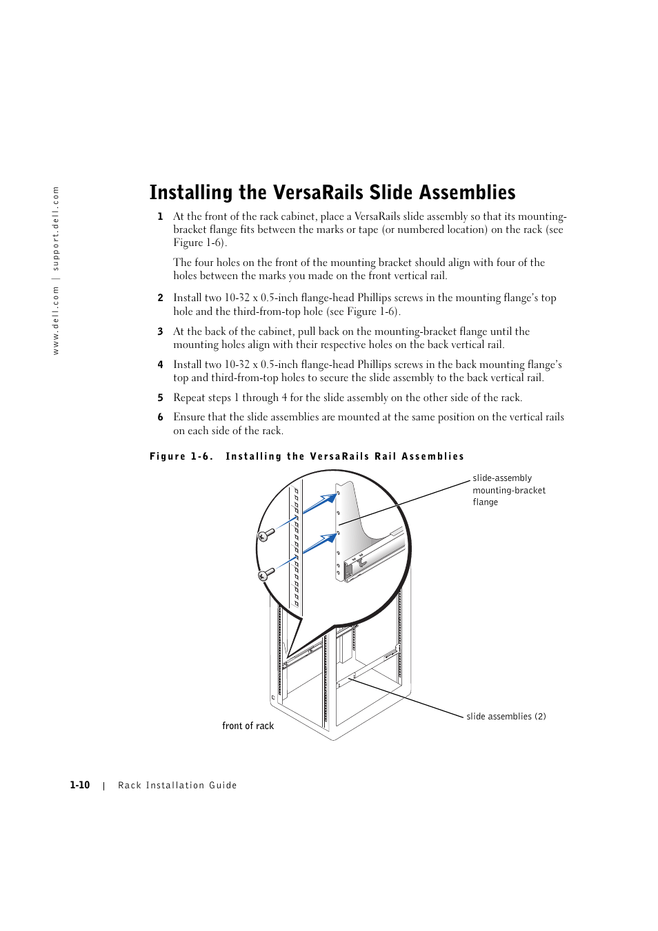 Installing the versarails slide assemblies, Installing the versarails slide assemblies -10 | Dell PowerEdge 2600 User Manual | Page 14 / 124