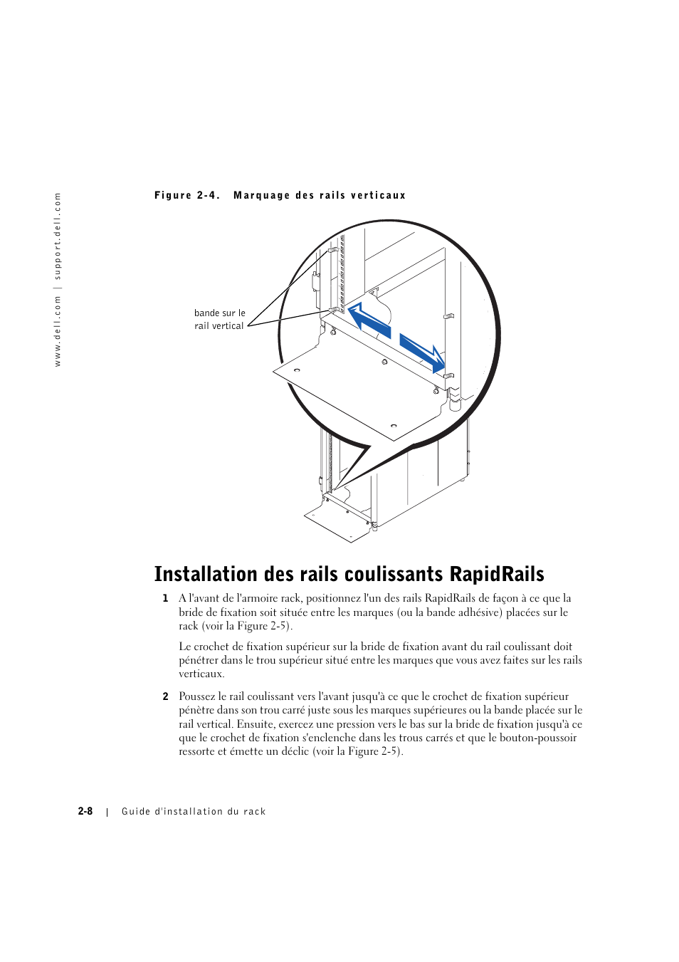Installation des rails coulissants rapidrails, Installation des rails coulissants rapidrails -8 | Dell PowerEdge 2600 User Manual | Page 36 / 124