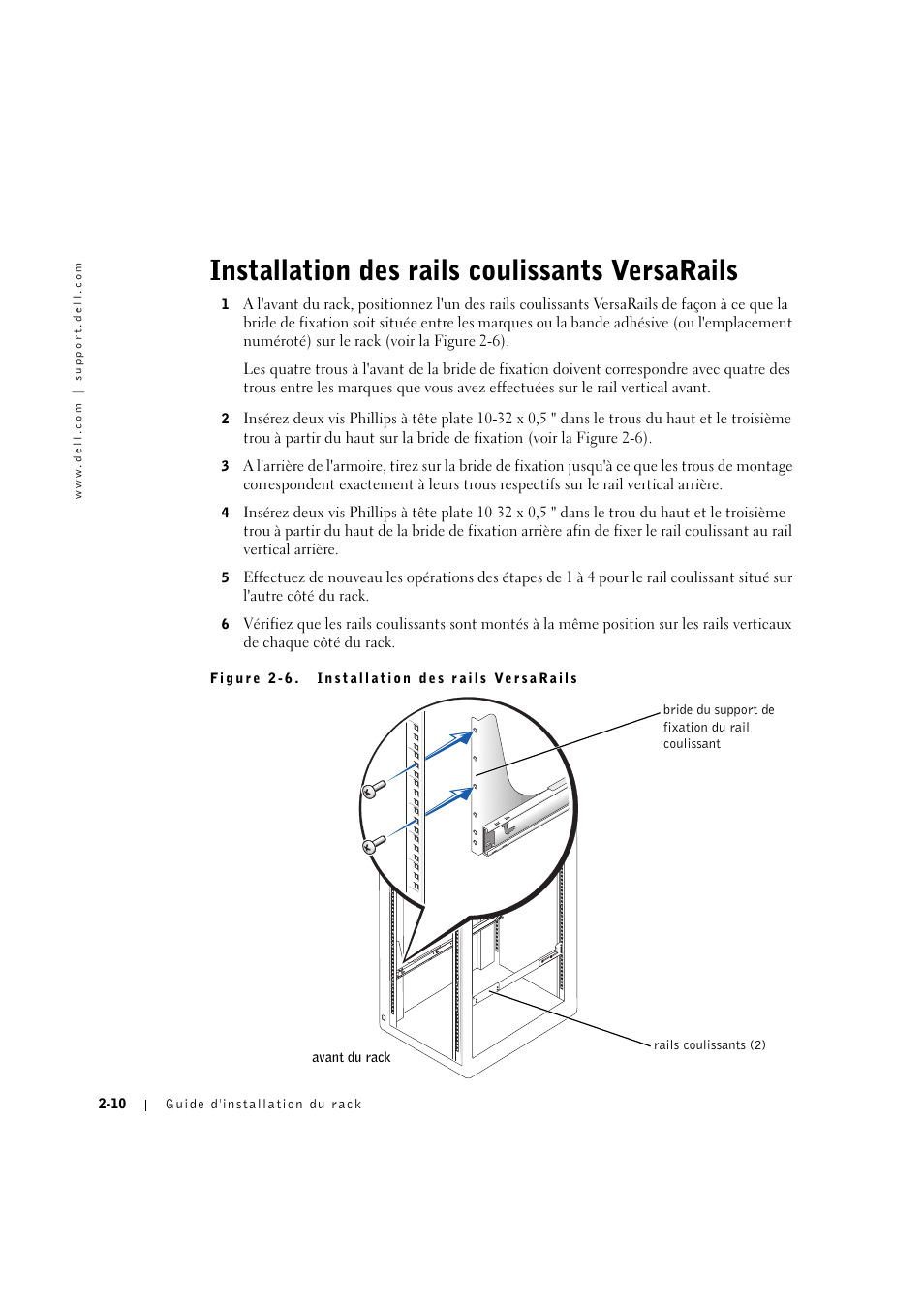 Installation des rails coulissants versarails, Installation des rails coulissants versarails -10 | Dell PowerEdge 2600 User Manual | Page 38 / 124