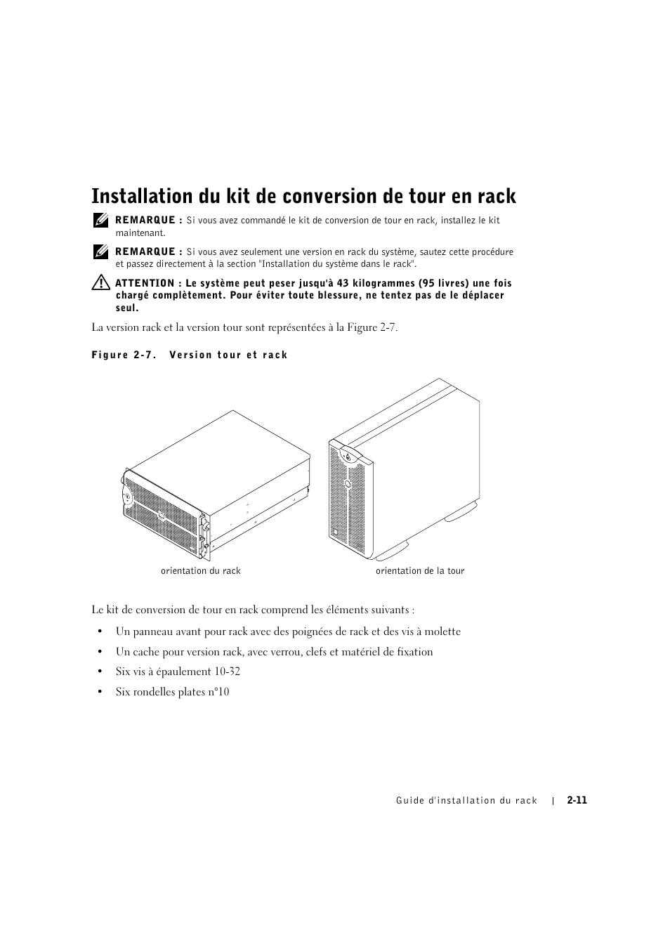 Installation du kit de conversion de tour en rack | Dell PowerEdge 2600 User Manual | Page 39 / 124