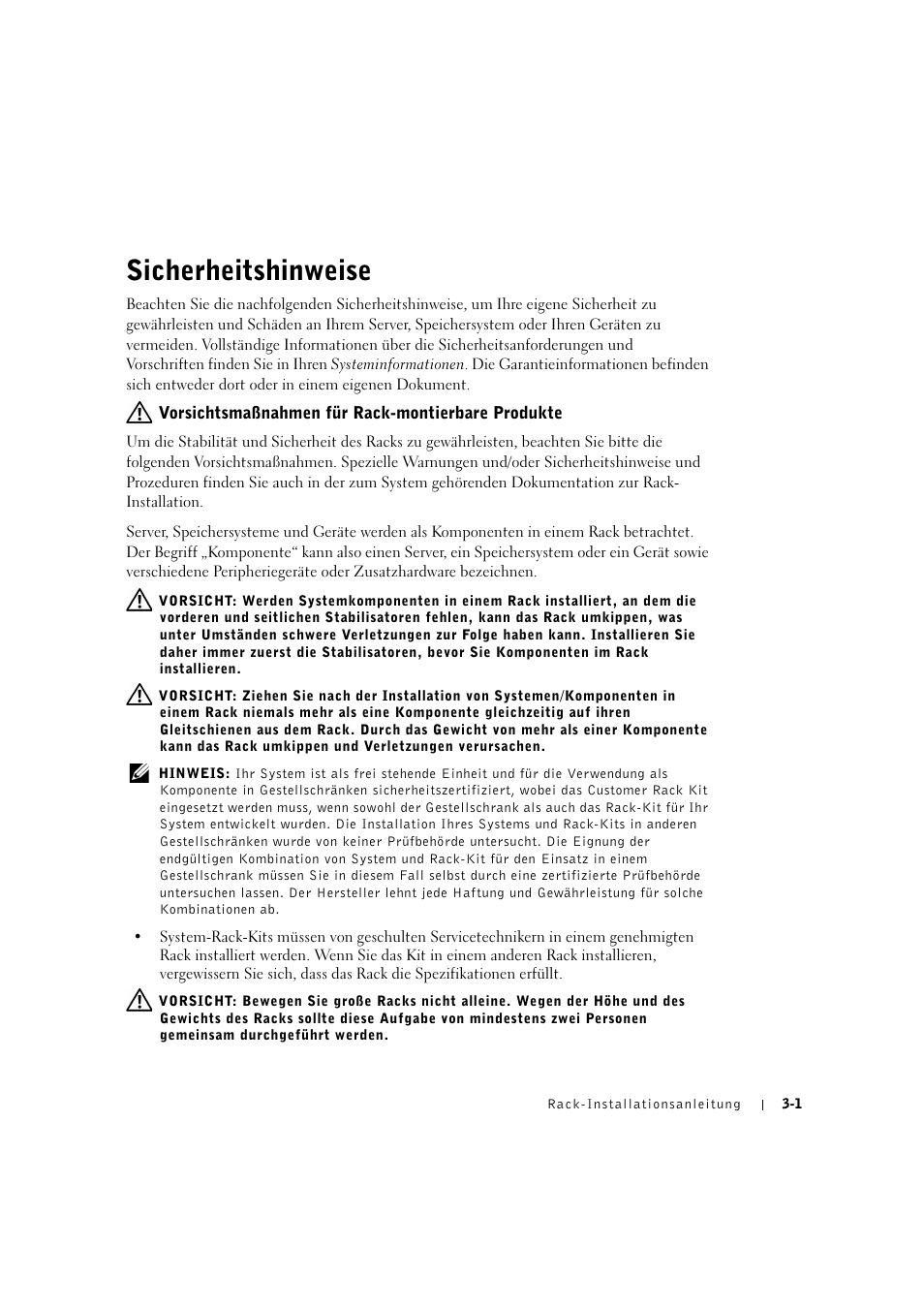 Sicherheitshinweise, Sicherheitshinweise -1 | Dell PowerEdge 2600 User Manual | Page 53 / 124