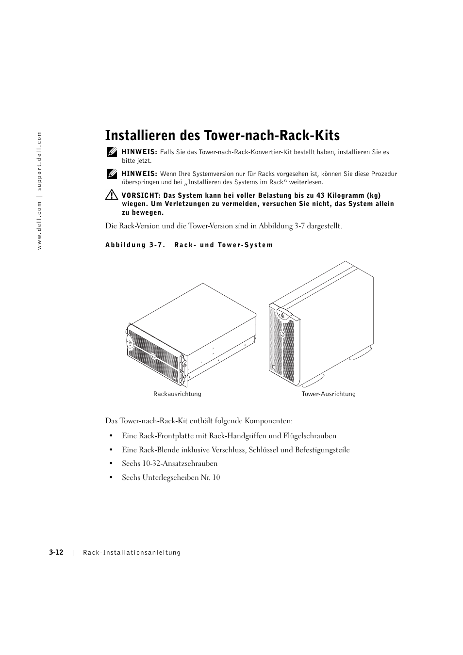 Installieren des tower-nach-rack-kits, Installieren des tower-nach-rack-kits -12 | Dell PowerEdge 2600 User Manual | Page 64 / 124
