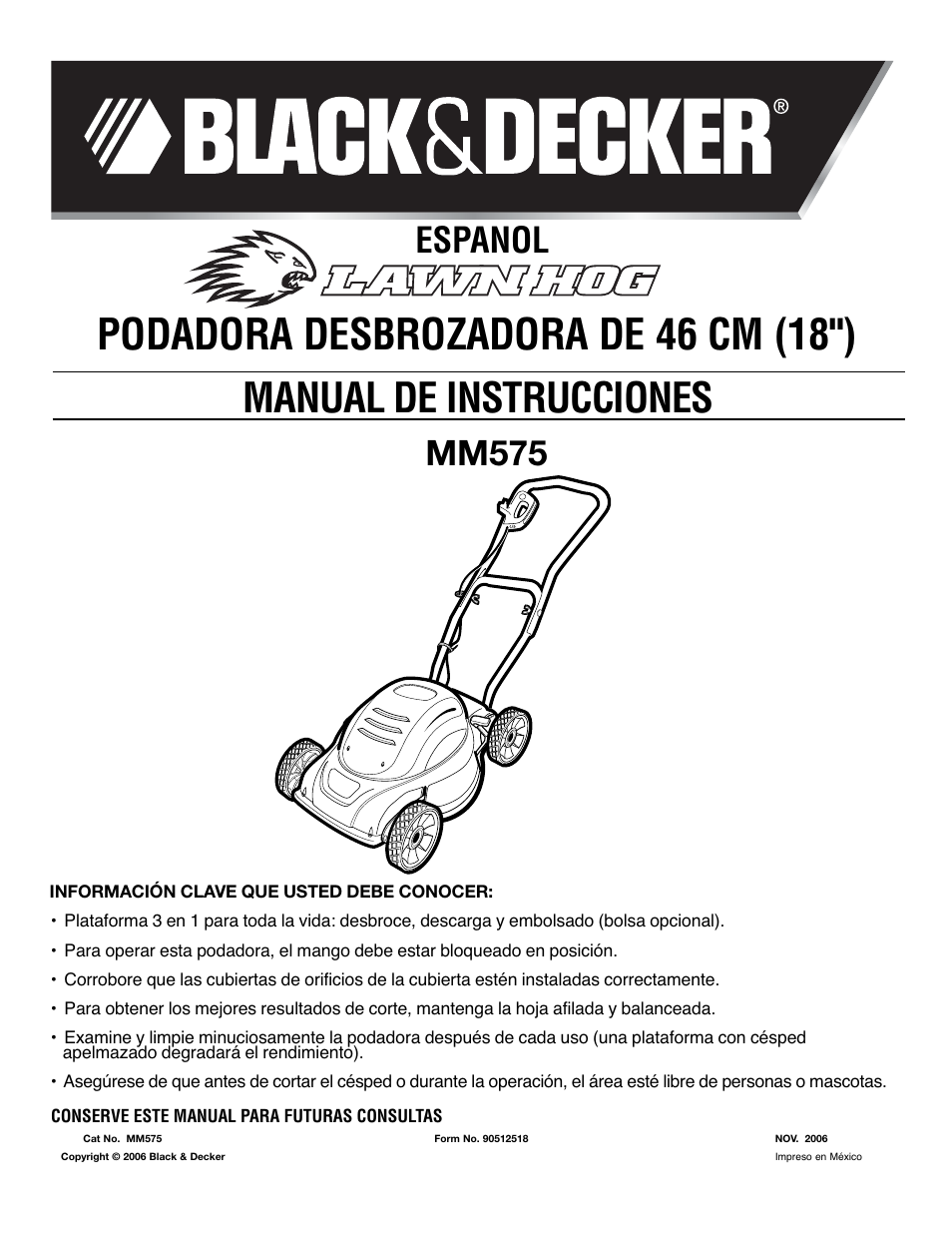 Podadora desbrozadora de 46 cm (18"), Manual de instrucciones, Mm575 | Español | Black & Decker 18" (46cm) Mulching Mower MM575 User Manual | Page 16 / 23