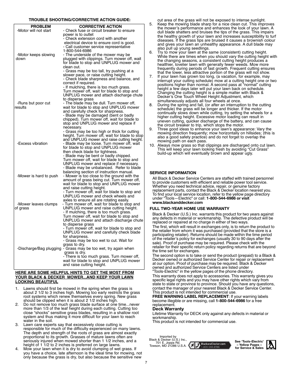 Black & Decker 18" (46cm) Mulching Mower MM575 User Manual | Page 7 / 23