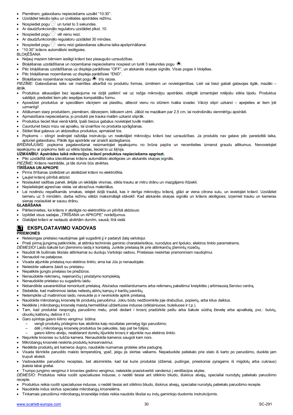 Lt eksploatavimo vadovas | Scarlett SC-291 User Manual | Page 30 / 41