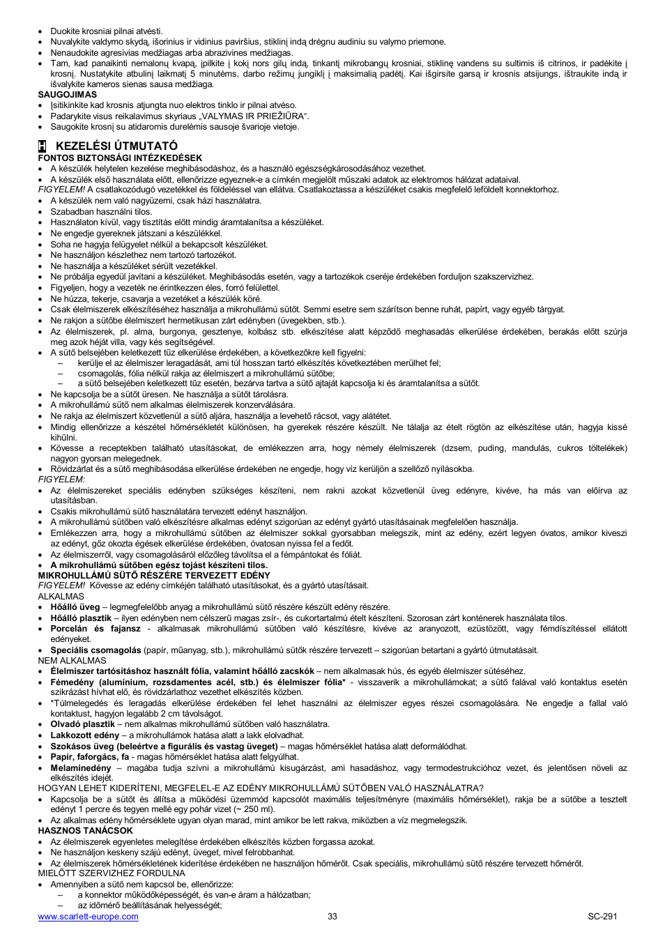 Hkezelési útmutató | Scarlett SC-291 User Manual | Page 33 / 41