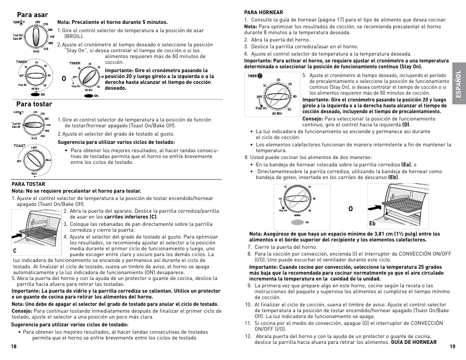 Para tostar, Opara asar | Black & Decker TRO700W User Manual | Page 10 / 15