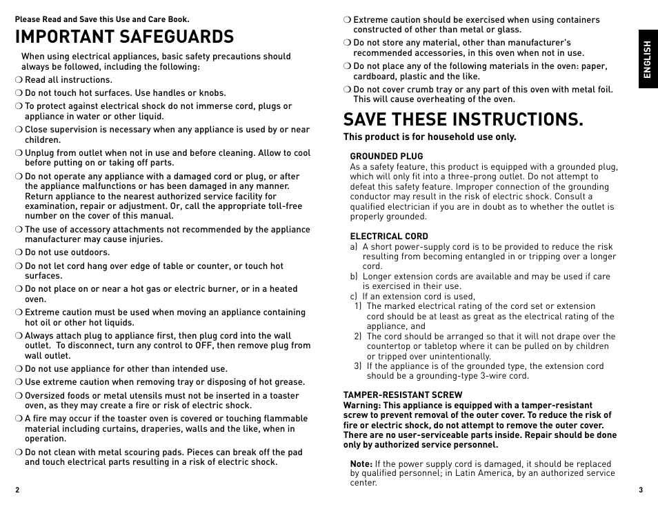 Important safeguards, Save these instructions | Black & Decker TRO700W User Manual | Page 2 / 15