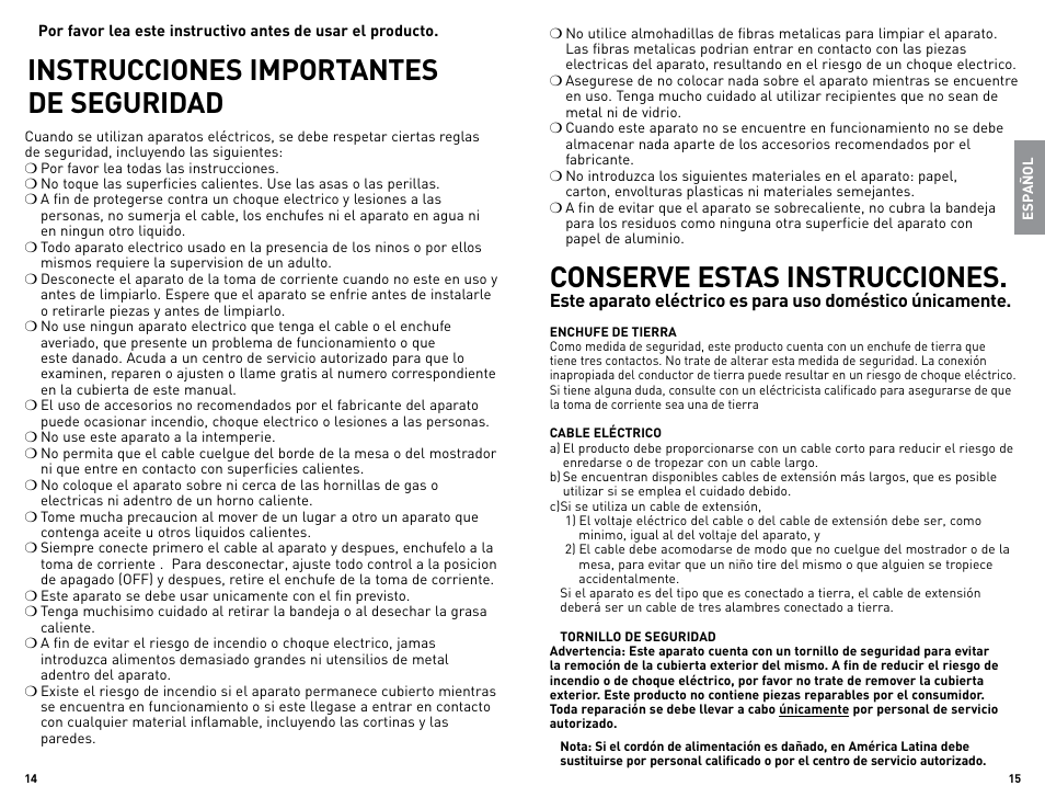 Instrucciones importantes de seguridad, Conserve estas instrucciones | Black & Decker TRO700W User Manual | Page 8 / 15