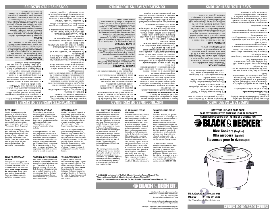 Black & Decker RC400/RC500 User Manual | 7 pages