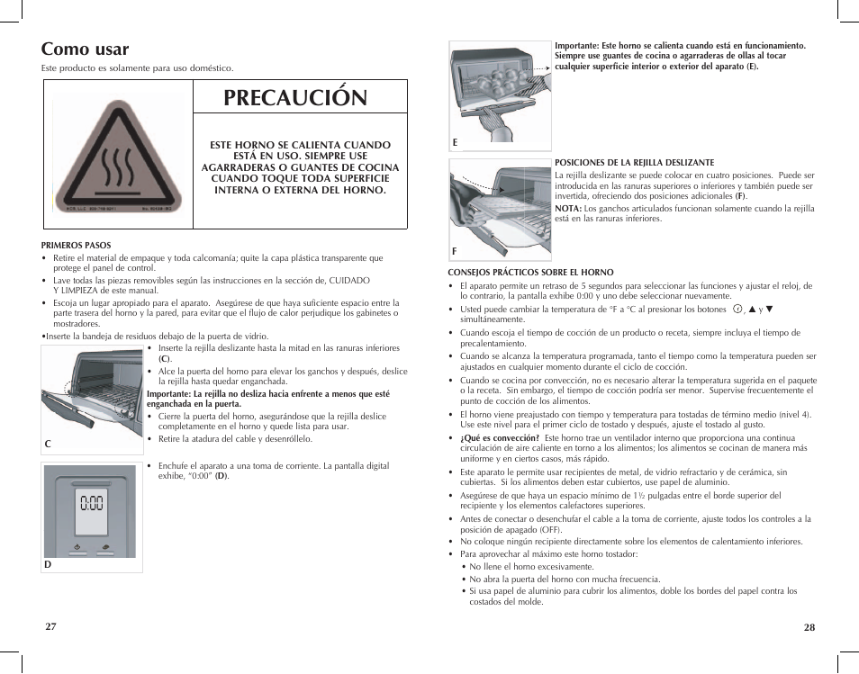 Precaución, Como usar | Black & Decker Perfect Broil CTO4550SD User Manual | Page 15 / 39