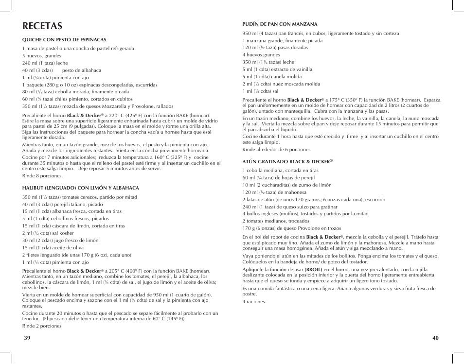 Recetas | Black & Decker Perfect Broil CTO4550SD User Manual | Page 21 / 39