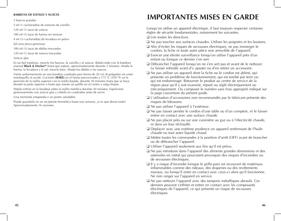 Importantes mises en garde | Black & Decker Perfect Broil CTO4550SD User Manual | Page 24 / 39