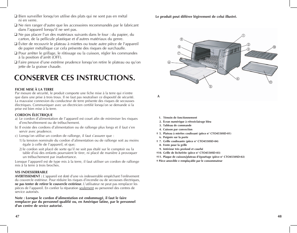 Conserver ces instructions | Black & Decker Perfect Broil CTO4550SD User Manual | Page 25 / 39